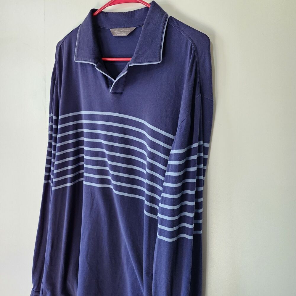 Daniel Cremieux Mens XL Long Sleeve Striped Polo Navy Light Blue Pima Cotton - Picture 2 of 10